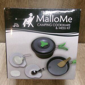 New MalloMe Camping Cookware & Mess Kit - Pot Frying Pan Bowls Utensils Bag